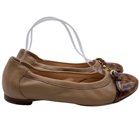 AGL Womens Shoes Monika Cap Toe Ballet Flats 7.5 Brown Tortoise Leather Designer - Picture 2 of 13